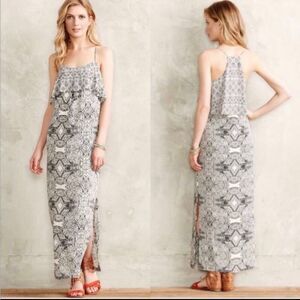 Anthropologie Vanessa Virginia Cream & Black Print Maxi Dress Size 4